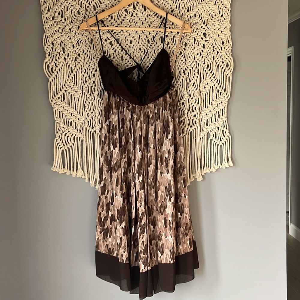 BCBG Maxazria Brown Silk Open Back Empire Waist Dress